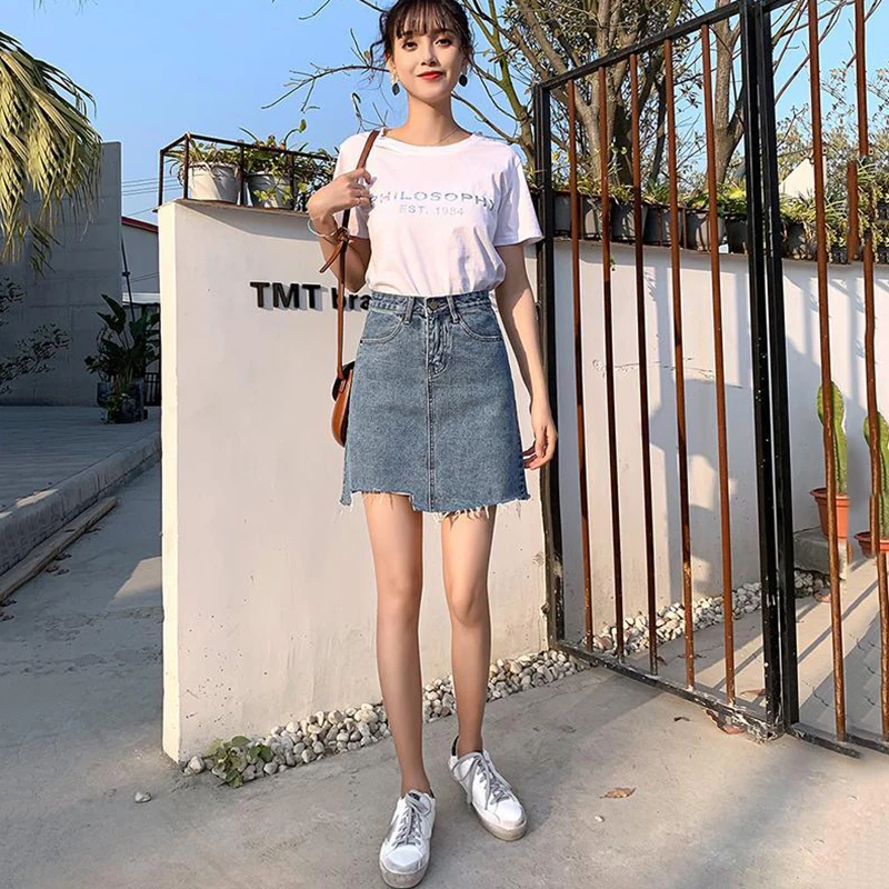 Summer Denim Skirt Woman Mini Blue Bottoms Korean-style High Waist Fur-line Ulzzang Teenager Girls Irregular Skirts for Women
Summer Denim Skirt Woman Mini Blue Bottoms Korean-style High Waist Fur-line Ulzzang Teenager Girls Irregular Skirts for Women
