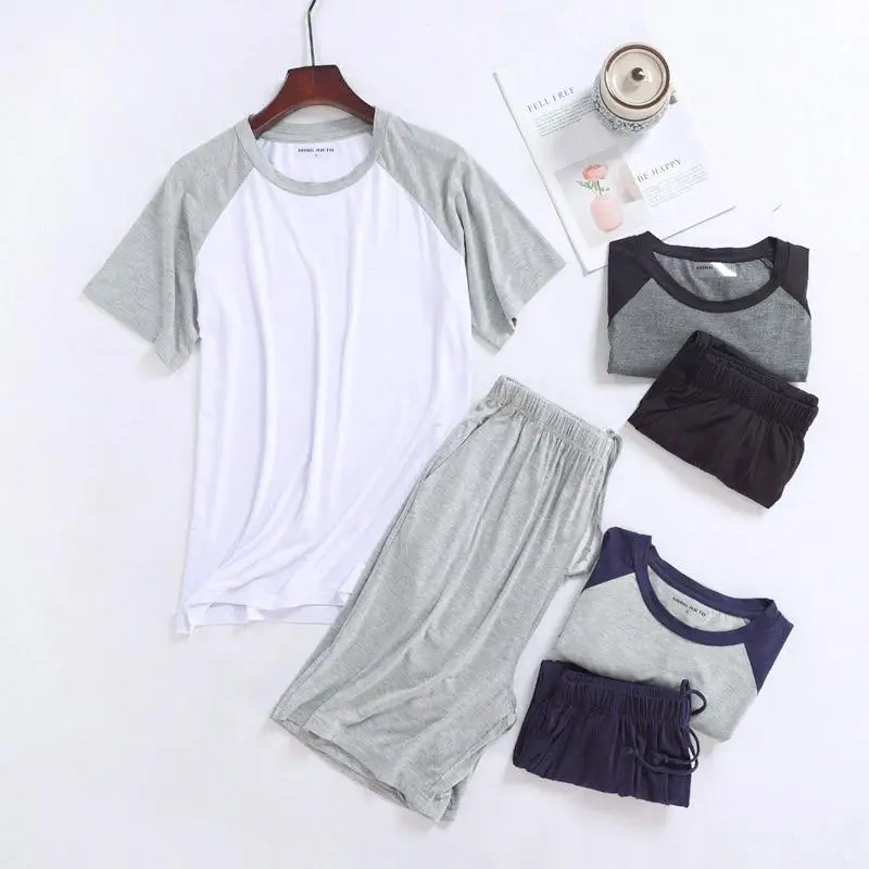 New Modal Fashion Stretchy Men Stitching Pajamas Set Two Pieces Set Short Sleevetop Elastic Waist Pants Men Homewear Large Size
New Modal Fashion Stretchy Men Stitching Pajamas Set Two Pieces Set Short Sleevetop Elastic Waist Pants Men Homewear Large Size