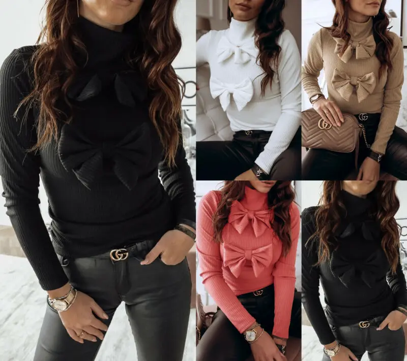 Women Long Sleeve Top Pullover Turtleneck Sweater Casual Jumper Winter Warm Fashion Sweet Soft Bow Tops Outwear Knitted Sweater 
Women Long Sleeve Top Pullover Turtleneck Sweater Casual Jumper Winter Warm Fashion Sweet Soft Bow Tops Outwear Knitted Sweater