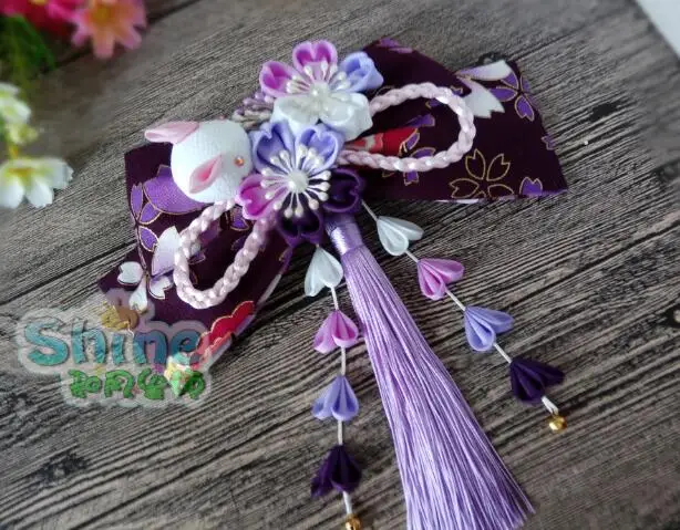 

Japanese Kimono Lolita Hairpin Woman Sakura Hair Bow Accessories Bathrobe Headdress Beautiful Hand-made Purple Headwear