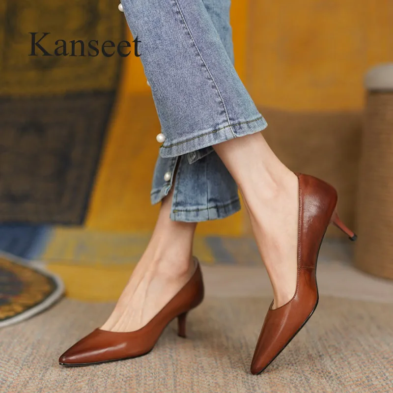 Kanseet Vintage Women's Pumps Autumn New Sexy Pointed Toe Cow Leather Handmade Party Dress Slip-On High Heels Female Shoes Brown
Kanseet Vintage Women's Pumps Autumn New Sexy Pointed Toe Cow Leather Handmade Party Dress Slip-On High Heels Female Shoes Brown