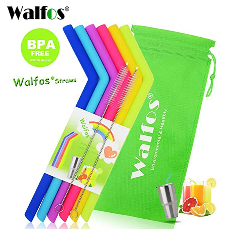 

WALFOS FOOD GRADE 6 Pieces Silicone Regular Size Reusable Straws For Mug Tumbler Reusable Straws For Drinking