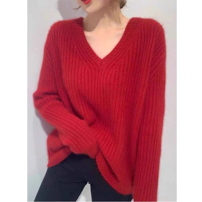 Fashion Women Loose Knit V-Neck All-Match Solid Color Long-Sleeved Sweet Temperament Slim Top Sweater
Fashion Women Loose Knit V-Neck All-Match Solid Color Long-Sleeved Sweet Temperament Slim Top Sweater