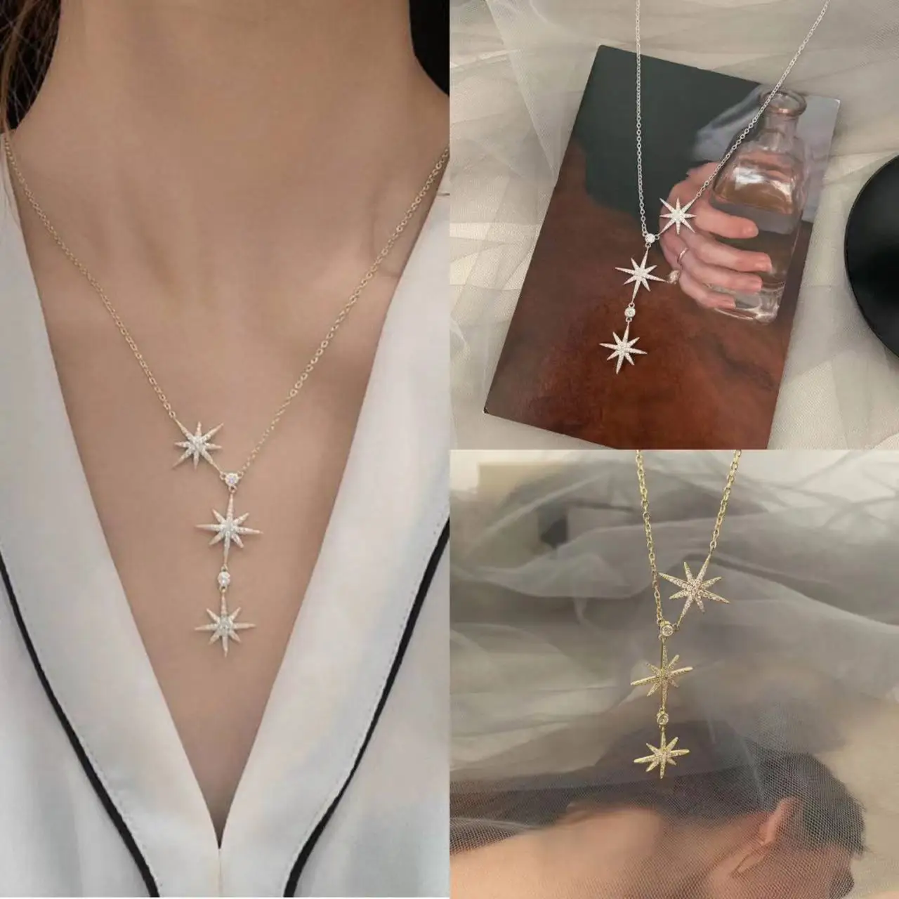 

New Light Luxury High Sense Simple Temperament Rice Word Star Pendant Necklace Women's Fashion Niche Jewelry Clavicle Chain