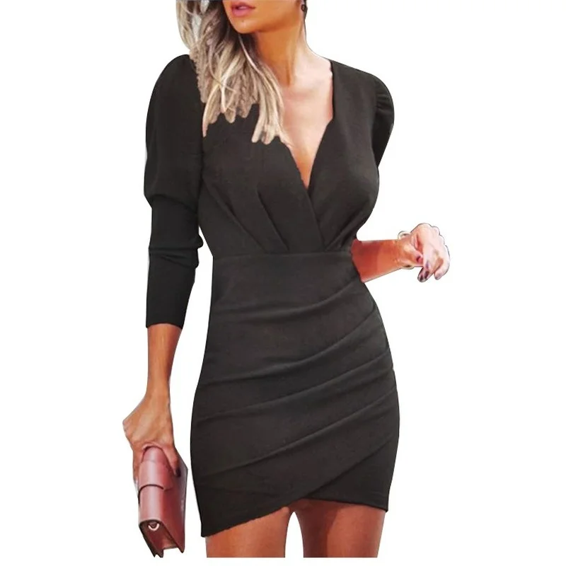 New Long Sleeve Women Dresses Solid Color V-neck Comfortable Mini Dress Casual Fashion Top Summer Nightclub 
New Long Sleeve Women Dresses Solid Color V-neck Comfortable Mini Dress Casual Fashion Top Summer Nightclub