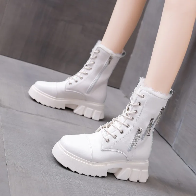 Fashion Sweet Beauty Boots 2021 New Arrival Autumn and Winter Heightening Thick-soled Mid-tube Plus Velvet Snow Cotton Shoes 
Fashion Sweet Beauty Boots 2021 New Arrival Autumn and Winter Heightening Thick-soled Mid-tube Plus Velvet Snow Cotton Shoes