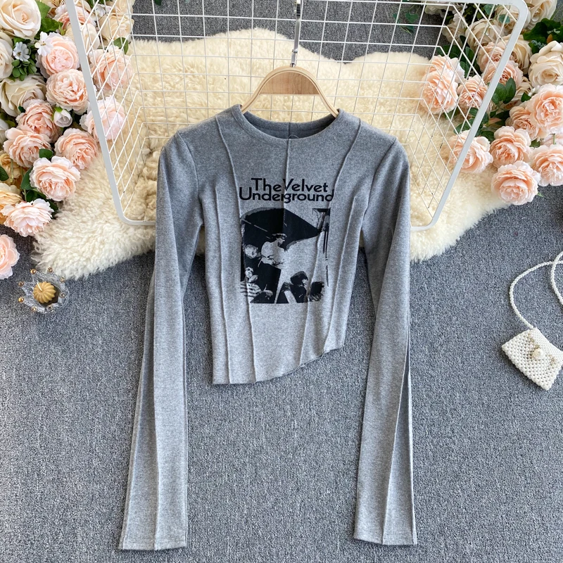 Lady New Basic Long Sleeve T-shirt Women's Spring Round Neck Print Irregular Short To Ins Long Sleeve Casual Clothes Q750
Lady New Basic Long Sleeve T-shirt Women's Spring Round Neck Print Irregular Short To Ins Long Sleeve Casual Clothes Q750