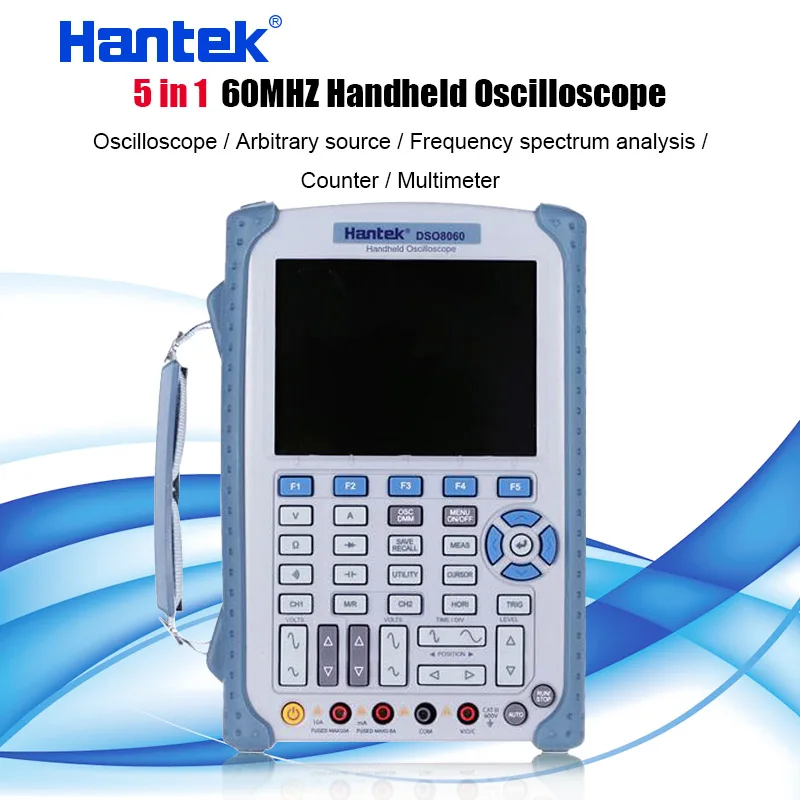 

5 в 1 60 МГц Портативный осциллограф DMM/анализатор спектра/счетчик частоты/произвольный генератор сигналов Hantek DSO8060
