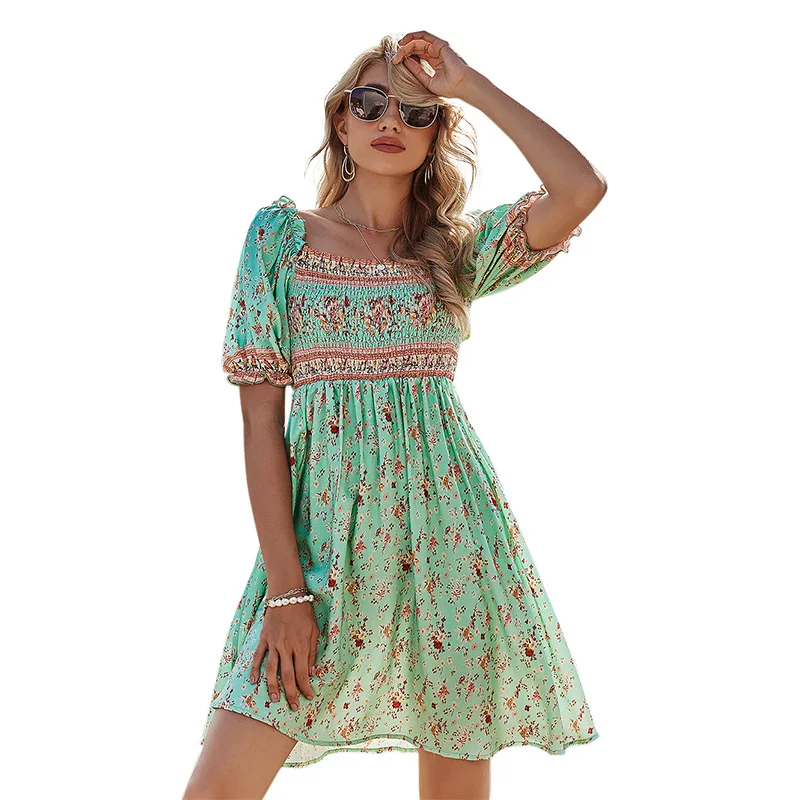 2021 Casual Fashion Green Dress Summer Boho Short Sleeve Floral Rayon A-Line Empire Women High Waist Ruffles Vestido
2021 Casual Fashion Green Dress Summer Boho Short Sleeve Floral Rayon A-Line Empire Women High Waist Ruffles Vestido