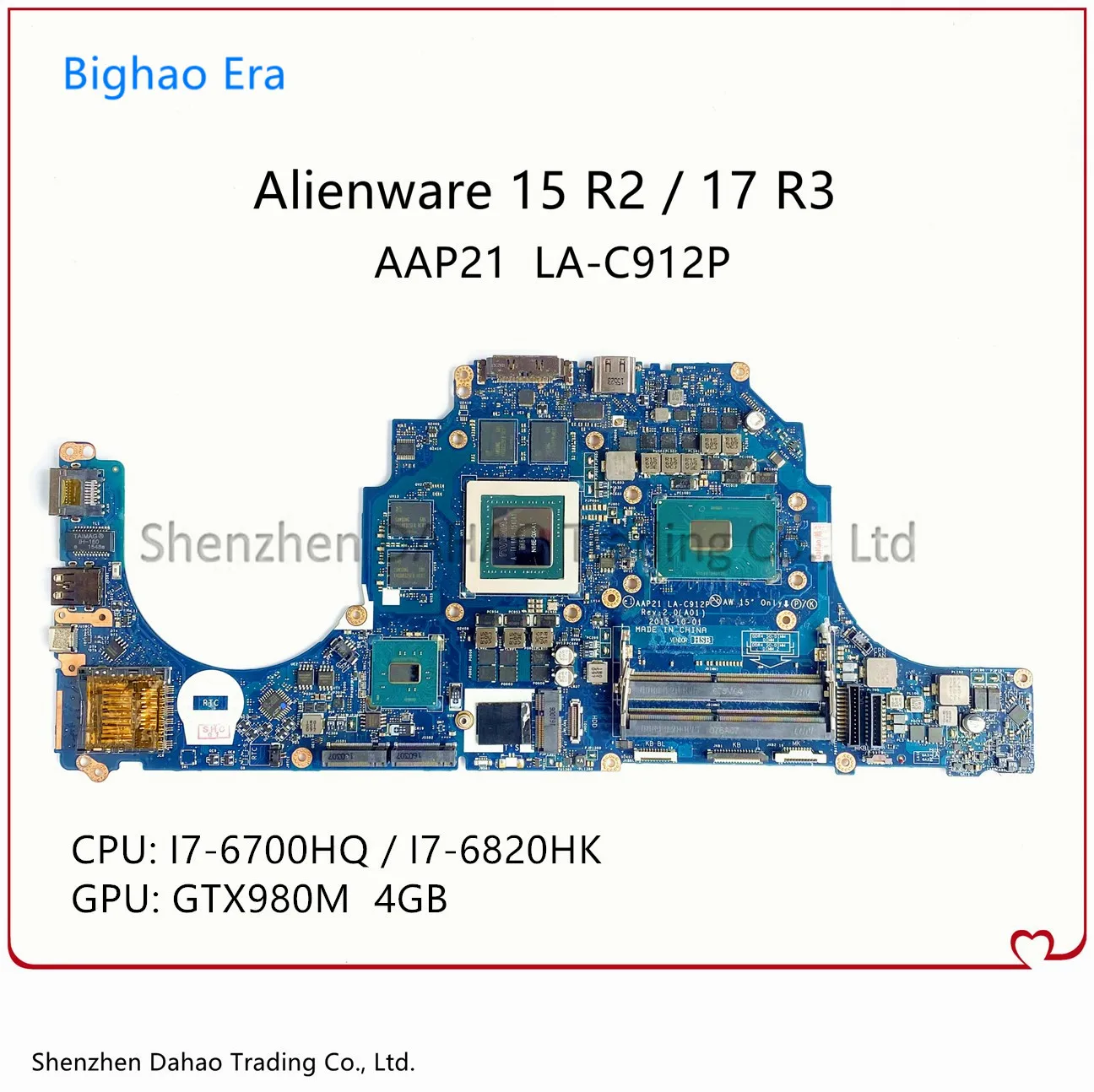 Оригинальная материнская плата AAP21 для ноутбука DELL Alienware 17 R3 15 R2 с бриллиантом/6820HQ GTX980 4G-GPU LA-C912P 0YHXY4 YHXY4, протестирована
Оригинальная материнская плата AAP21 для ноутбука DELL Alienware 17 R3 15 R2 с бриллиантом/6820HQ GTX980 4G-GPU LA-C912P 0YHXY4 YHXY4, протестирована