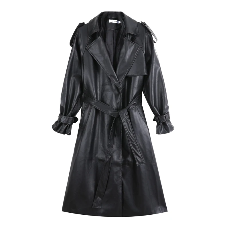 Fashion Brand New Women's Long PU Leather Trench Coat with Belt Lady Windbreaker Waterpoof Female Outerwear Spring Autumn Black
Fashion Brand New Women's Long PU Leather Trench Coat with Belt Lady Windbreaker Waterpoof Female Outerwear Spring Autumn Black