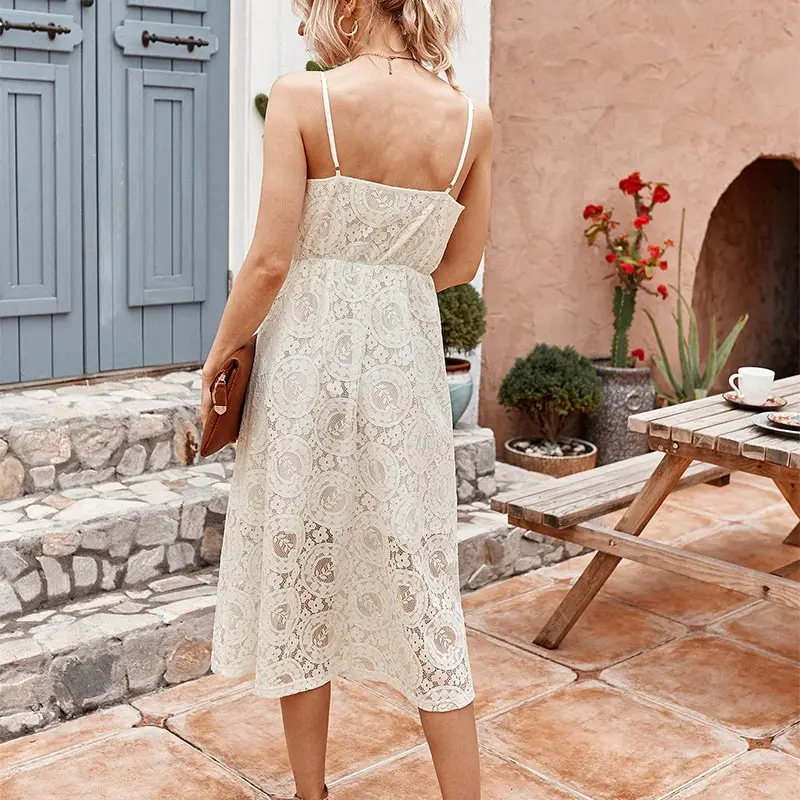 Summer Party Dress Sexy White Black V Neck Backless Lace Hollow Out Dress Women Casual Bandage Spaghetti Strap Sleeveless 2020
Summer Party Dress Sexy White Black V Neck Backless Lace Hollow Out Dress Women Casual Bandage Spaghetti Strap Sleeveless 2020