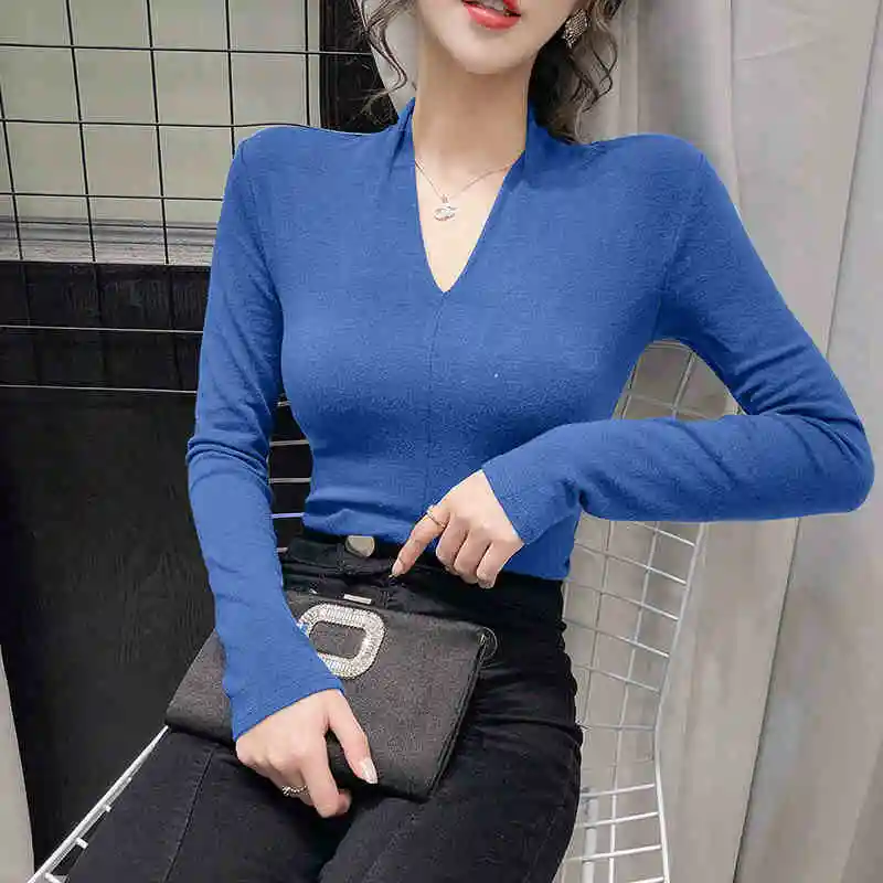 Women's Spring Autumn Tops European Style Solid Color V-neck Long-sleeved Tops New Tight-fitting Slimming Bottoming Tops GX225
Women's Spring Autumn Tops European Style Solid Color V-neck Long-sleeved Tops New Tight-fitting Slimming Bottoming Tops GX225
