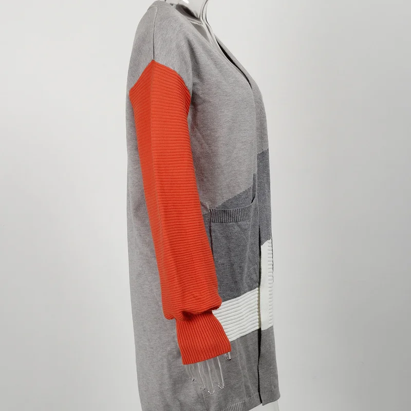 Irregular Color-blocking Knitted Cardigan Spring/autumn Winter Long Lantern Sleeve Contrast Color Cardigan Sweater Women 
Irregular Color-blocking Knitted Cardigan Spring/autumn Winter Long Lantern Sleeve Contrast Color Cardigan Sweater Women