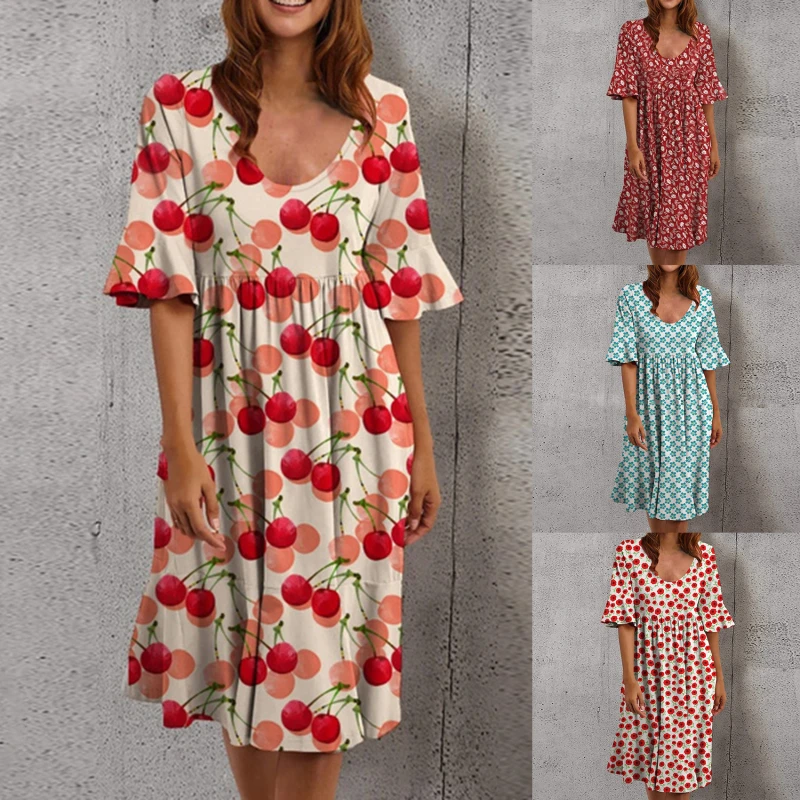 Womens Summer Dress Boho Floral Print Short Sleeve Knee-Length Dress Ladies Loose A Line Dress Beach Dress Robe Femme Vestidos
Womens Summer Dress Boho Floral Print Short Sleeve Knee-Length Dress Ladies Loose A Line Dress Beach Dress Robe Femme Vestidos