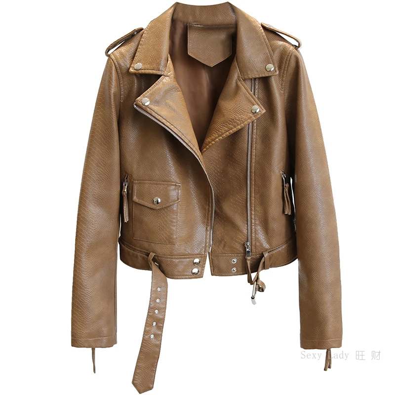 Spring Autumn Women Faux Leather Jacket Slim Streetwear Khaki Leather Coat Biker Moto Jacket with Belt Female Outerwear
Spring Autumn Women Faux Leather Jacket Slim Streetwear Khaki Leather Coat Biker Moto Jacket with Belt Female Outerwear