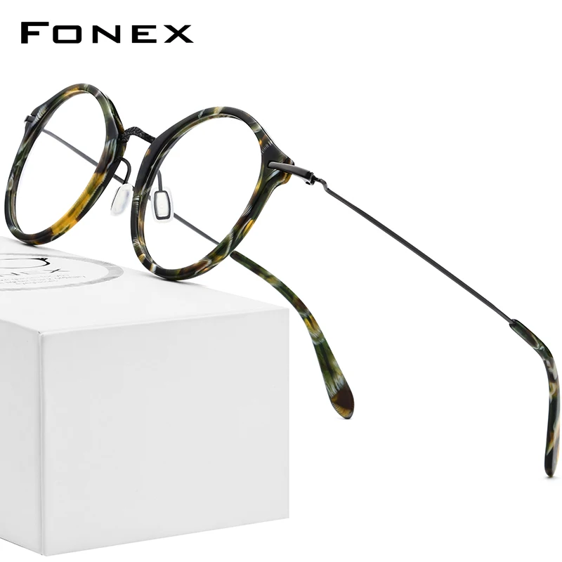 

FONEX B Titanium Optical Glasses Frame Women Vintage Round Prescription Eyeglasses Men Myopia Acetate Spectacles Eyewear 852