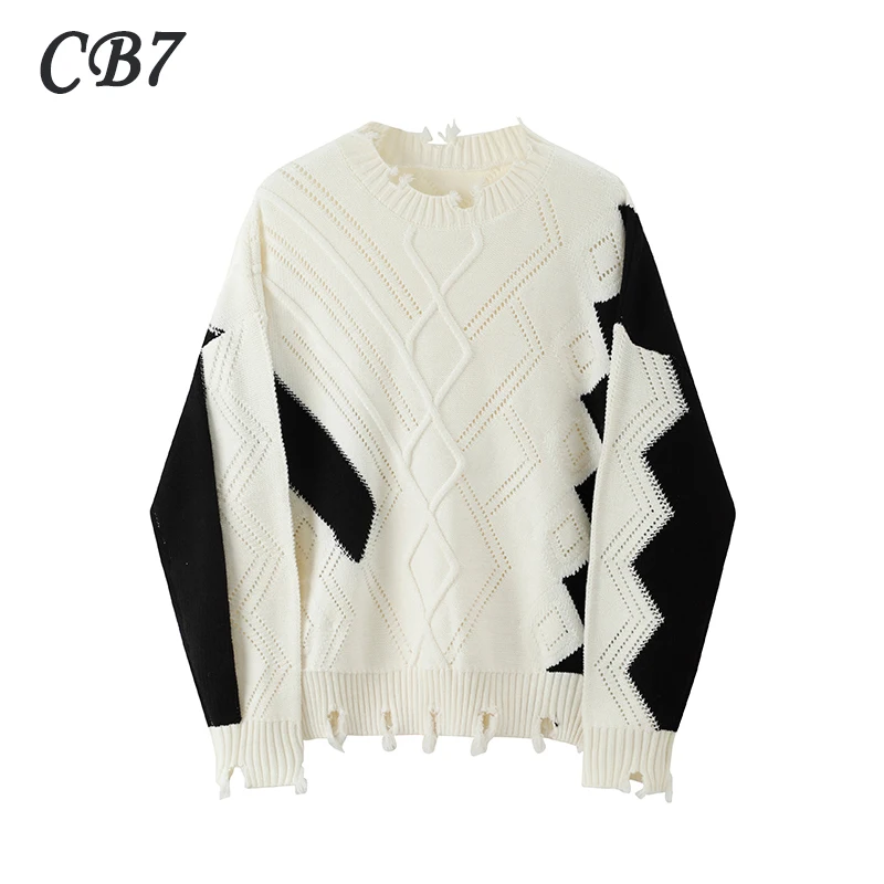 2021 Autumn Winter Women's Wool Sweater Matching Color Ripped Pullover Korean Round Neck Casual Knitted Top
2021 Autumn Winter Women's Wool Sweater Matching Color Ripped Pullover Korean Round Neck Casual Knitted Top
