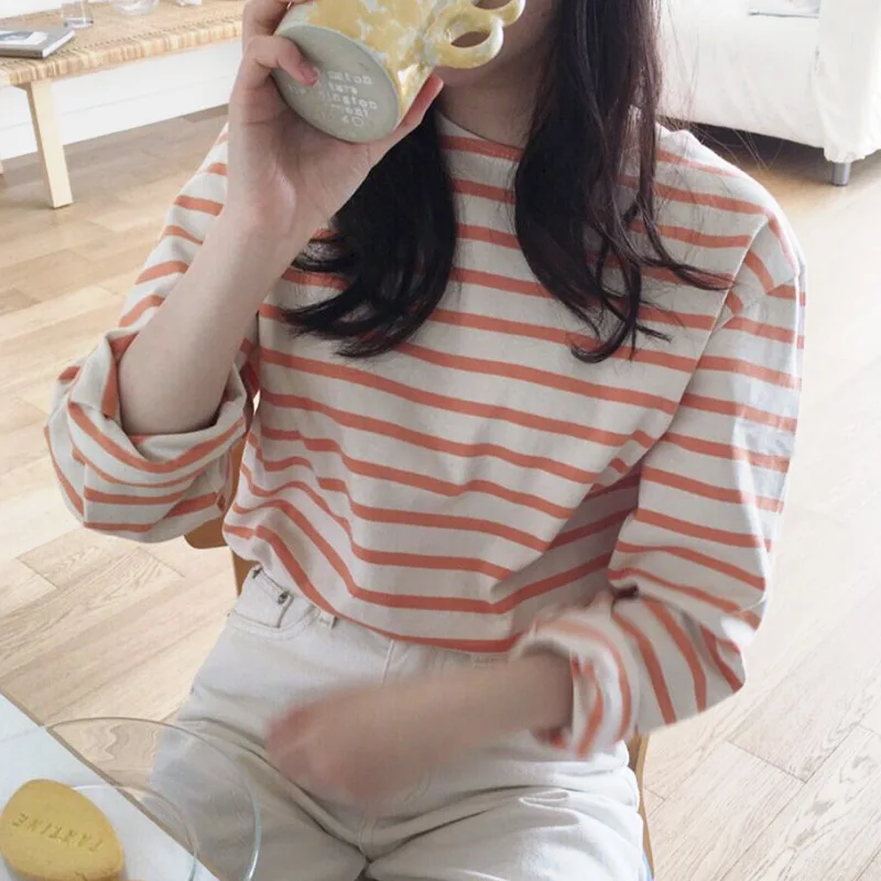 Korean Chic Simple Ins Round Neck Pullover with Top Casual Loose Long Sleeve Warm Striped T-shirt for Women
Korean Chic Simple Ins Round Neck Pullover with Top Casual Loose Long Sleeve Warm Striped T-shirt for Women