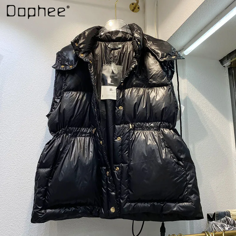 Women's Winter Black Down Vest New Fashion Hooded Waist Slimming Down Vest Jacket Female Sleveless White Duck Short Overcoat
Women's Winter Black Down Vest New Fashion Hooded Waist Slimming Down Vest Jacket Female Sleveless White Duck Short Overcoat