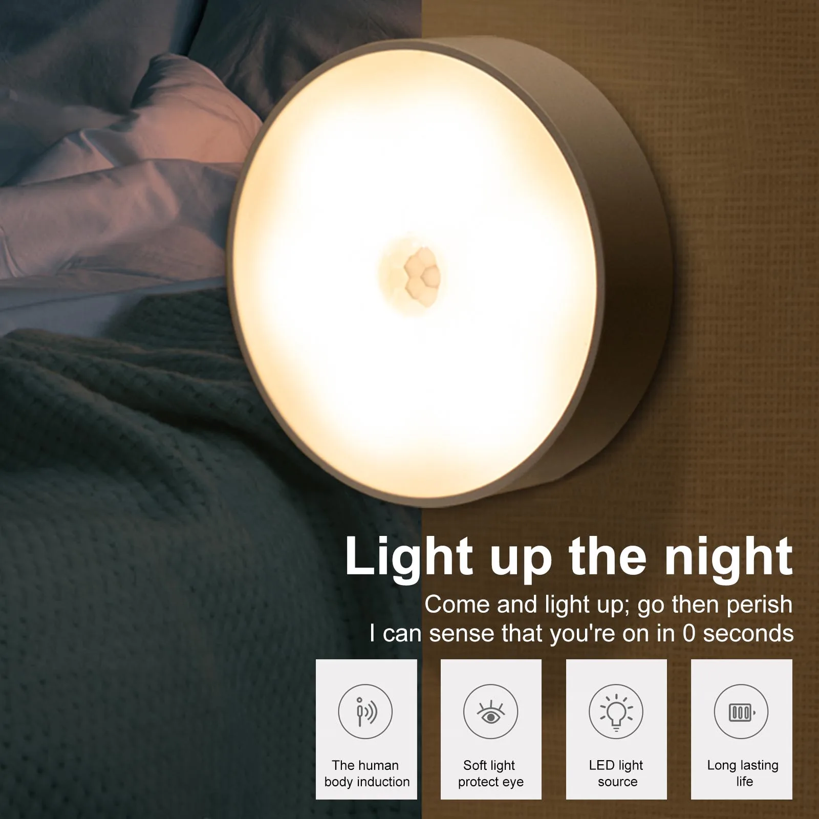 

Светильник с датчиком движения, настенный ночник с теплым белым/белым светом, зарядка через USB, яркий светильник для гостиной, спальни, лестн...