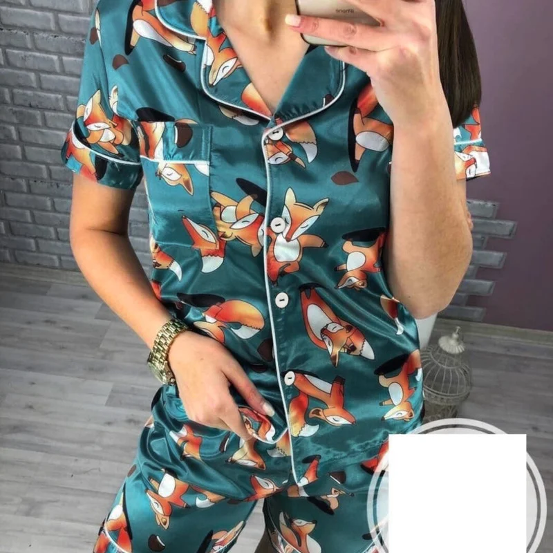 Pajamas Women Short Sleeve Top Elastic Waist Shorts Satin Nightwear Pocket Casual Women Home Two Piece Sets Short Sleeve
Pajamas Women Short Sleeve Top Elastic Waist Shorts Satin Nightwear Pocket Casual Women Home Two Piece Sets Short Sleeve