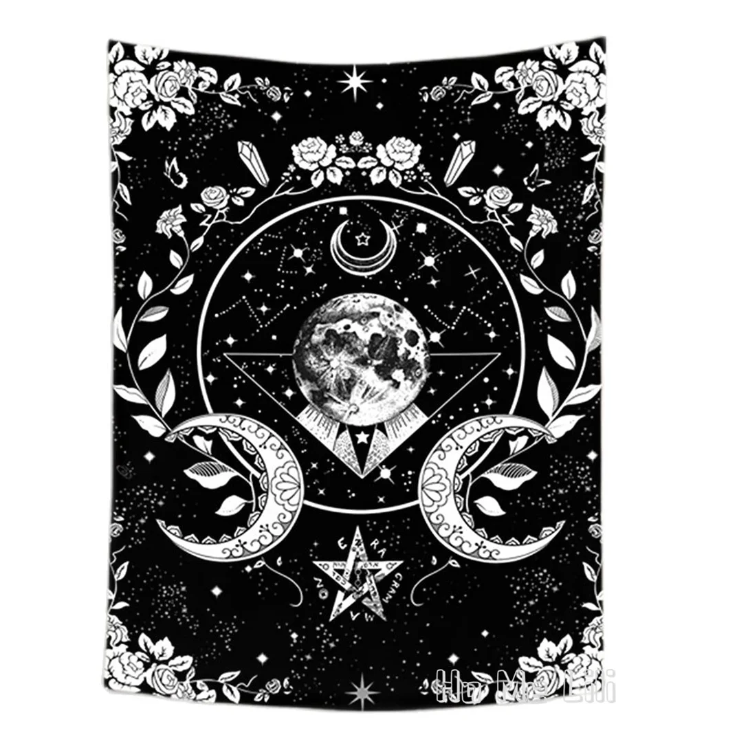 

Sun Moon And Star By Ho Me Lili Tapestry Wall Hanging Black White Goth Witch Floral Mystic For Bedroom Dorm Living Room