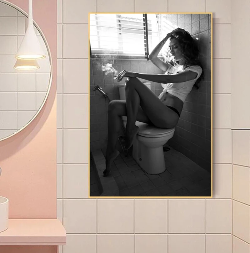 Sexy Girl Smoking in Toilet Wall Art Picture Black White Canvas Painting Modern Posters and Prints for Living Room Aisle Decor
Sexy Girl Smoking in Toilet Wall Art Picture Black White Canvas Painting Modern Posters and Prints for Living Room Aisle Decor