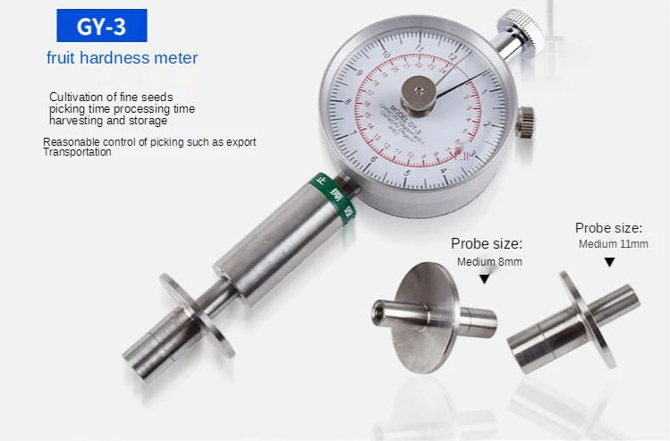 GY-3 Fruit penetrometer Fruit Sclerometer Fruit Hardness Tester Fruit Durometer 0.5-12kg/cm 2
GY-3 Fruit penetrometer Fruit Sclerometer Fruit Hardness Tester Fruit Durometer 0.5-12kg/cm 2