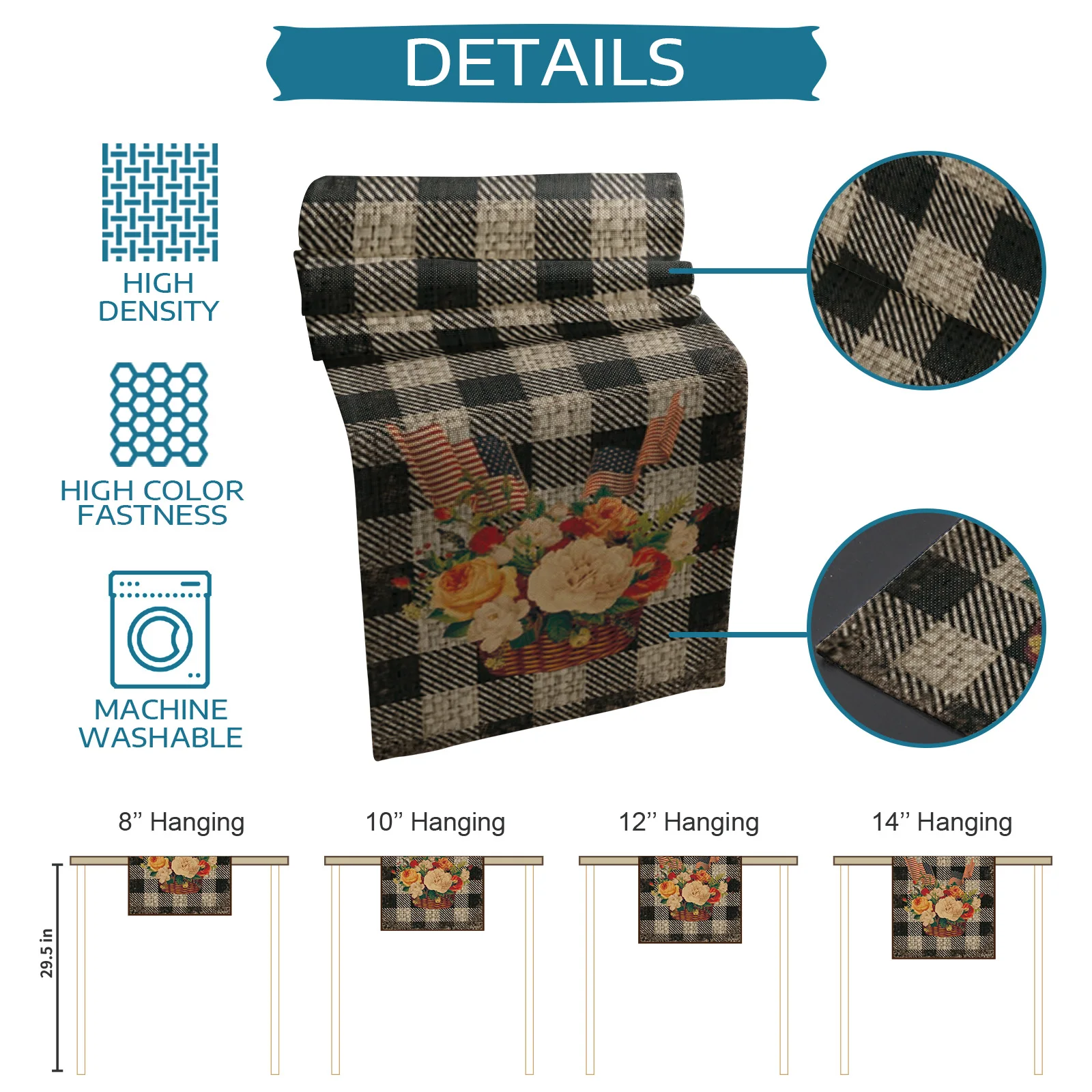 Independence Day Flower Plaid Retro Table Runner Wedding Table Decor Hotel Home Dining Table Decor Tablecloth and Placemats
Independence Day Flower Plaid Retro Table Runner Wedding Table Decor Hotel Home Dining Table Decor Tablecloth and Placemats