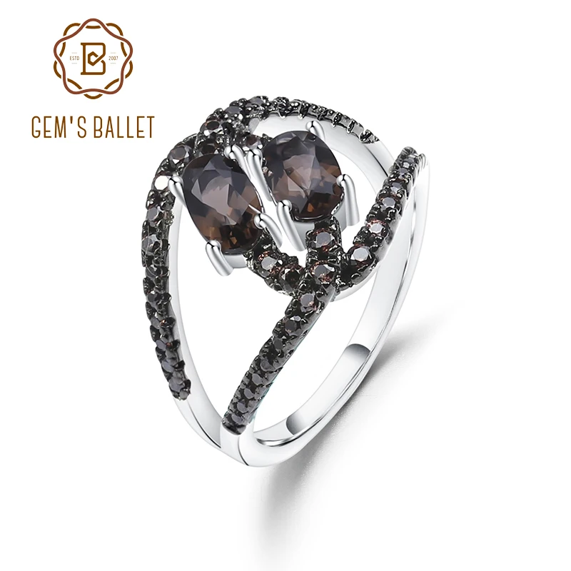 

GEM'S BALLET, классика, 925 пробы, серебро, 0.88Ct, натуральный дымчатый кварц, драгоценный камень, кольцо, разделенная полоса, вихревые кольца для женщ...