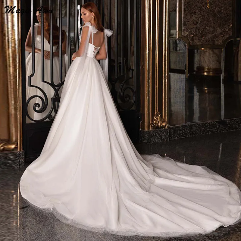 Magic Awn 2021 Elegant Satin Tulle Wedding Dresses Spaghetti Princess A-Line Boho Mariage Gowns Lace Up Back Robe De Mariee | Свадьбы и