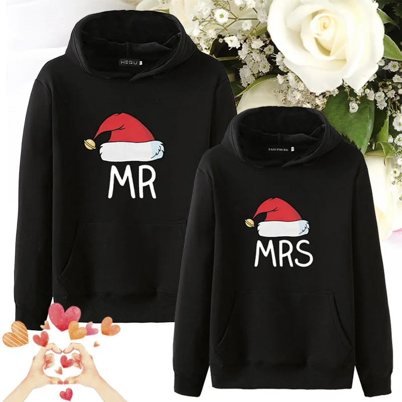 

Couples Hoodies Casual Pullovers Gift MR MRS Christmas Hat Couple Hoodies Hoody Women Men Lovers Sweatshirt Lovers