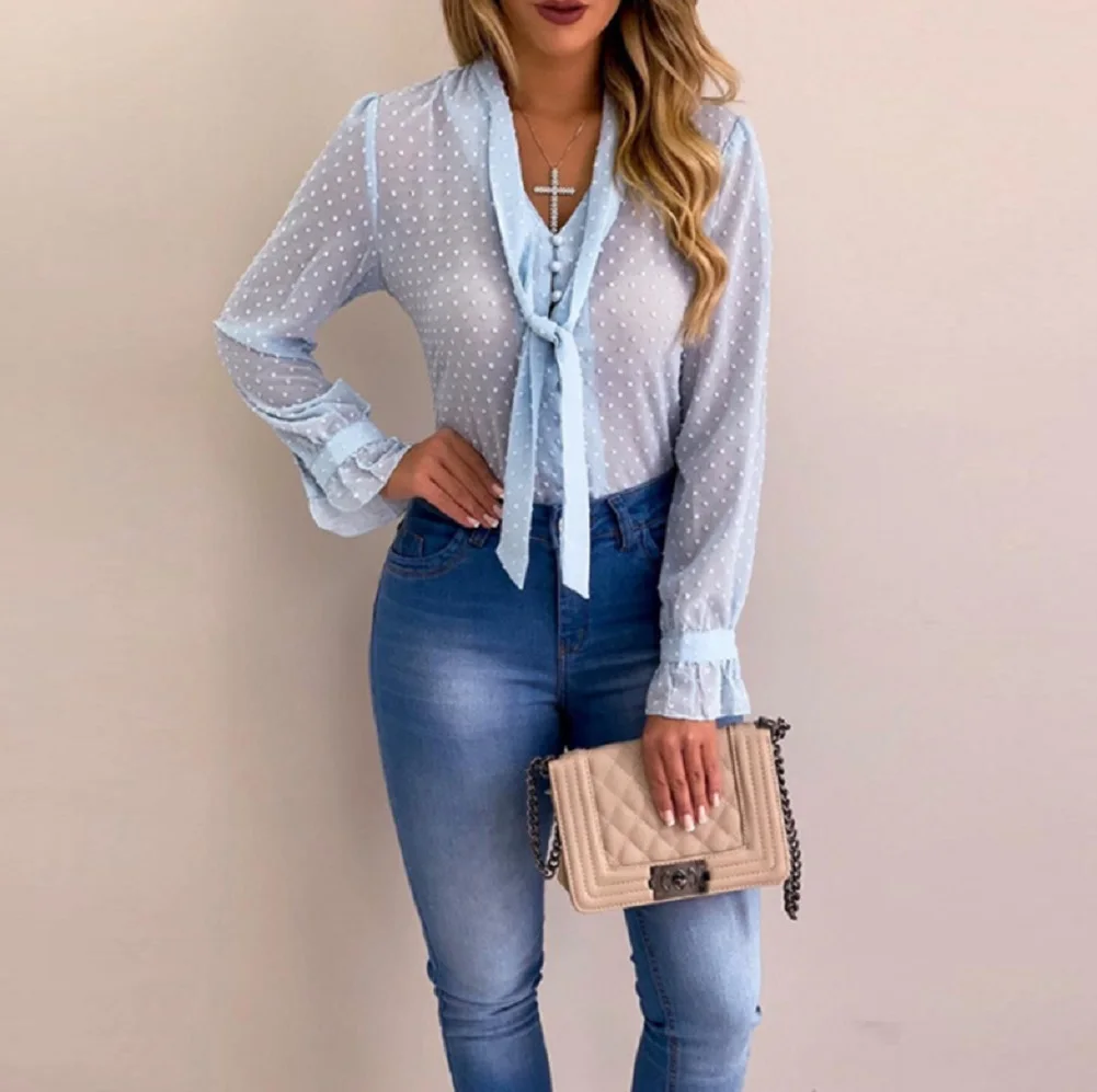 Long Sleeve Chiffon Blouse Women Fashion Workwear Long Sleeve Bandage Bowknot Dots Shirt Office Blouses Slim Casual Tops Female
Long Sleeve Chiffon Blouse Women Fashion Workwear Long Sleeve Bandage Bowknot Dots Shirt Office Blouses Slim Casual Tops Female