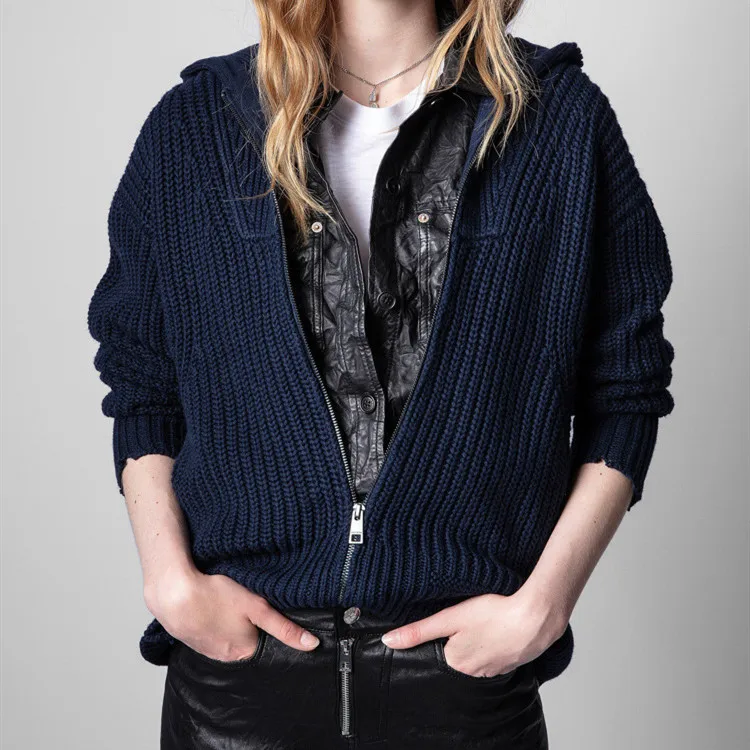 Women Zipper Knit Cardigan Long Sleeve Loose Letter Embroidery Hooded Streetwear Sweater
Women Zipper Knit Cardigan Long Sleeve Loose Letter Embroidery Hooded Streetwear Sweater