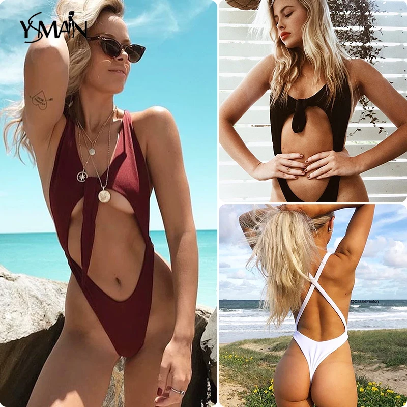 Yisiman Push Up One Piece Swimsuit Female Bathing Suit Sexy Biquini Cut Red Swimwear Women Monokini String Thong Bikini 2019 XL | Спорт и