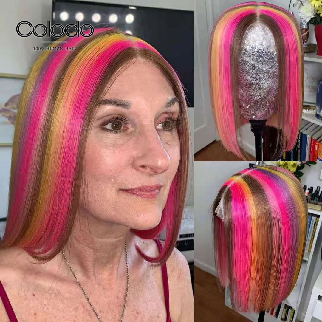 COLODO Highlight Pink Rainbow Lace Front Wigs Brazilian Preplucked Rainbow Wig Glueless Short Bob Human Hair Wigs For Women
COLODO Highlight Pink Rainbow Lace Front Wigs Brazilian Preplucked Rainbow Wig Glueless Short Bob Human Hair Wigs For Women