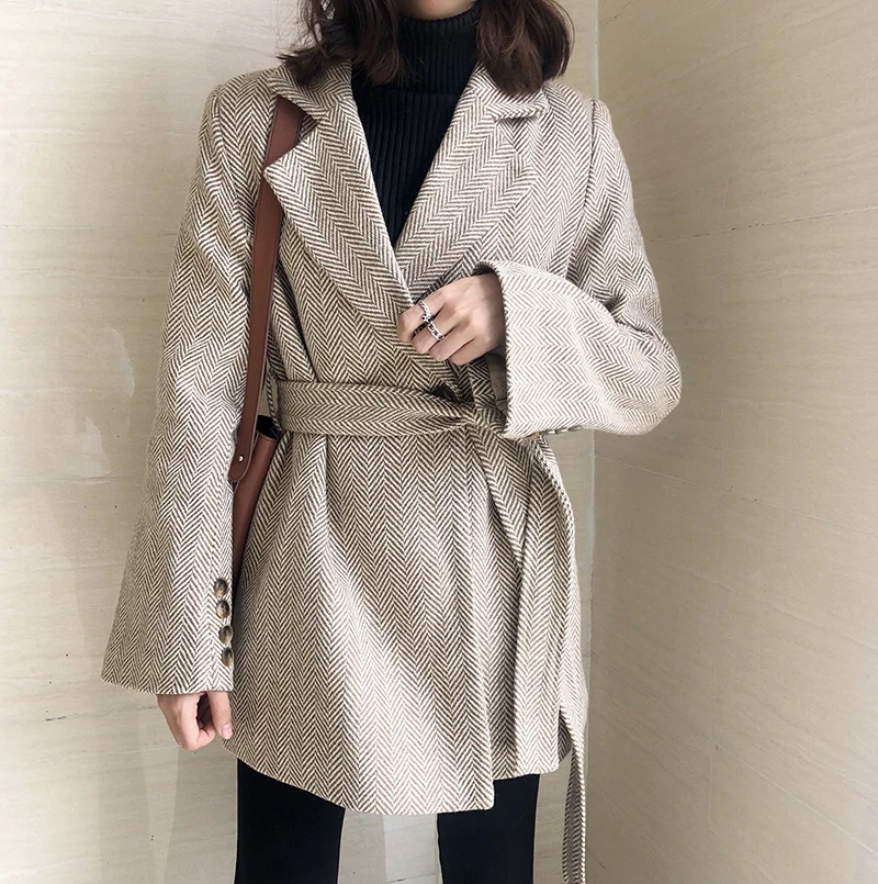 [EWQ]Minimalist Full Sleeve Fashion Chic Casual Long Ladies Woolen Coat 2020 Spring Autumn New Thick Warm Loose Women Tops QZ315 |