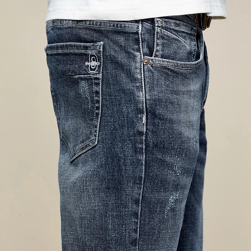 Мужские облегающие джинсы KUEGOU черные с вышитыми буквами уличные в стиле хип хоп