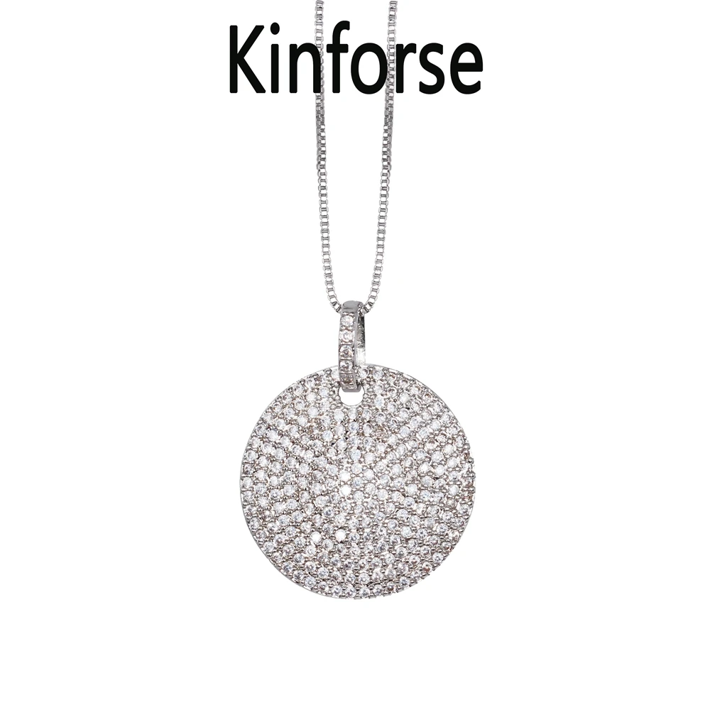 Kinforse круглый кулон ожерелье полностью проложить кубического циркония круг цвет