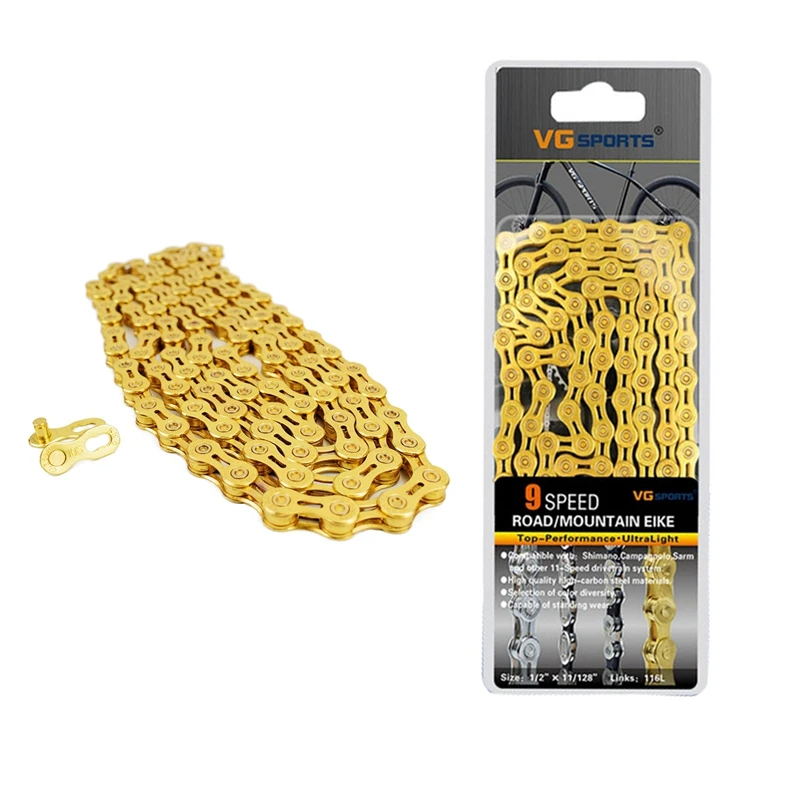 Vg Sports 2 Pcs Bicycle Chain Bike Chain Half Full Hollow 116L Mountain Mtb Road Bike Chains-Gold, 9 Speed & 10 Speed 
Vg Sports 2 Pcs Bicycle Chain Bike Chain Half Full Hollow 116L Mountain Mtb Road Bike Chains-Gold, 9 Speed & 10 Speed