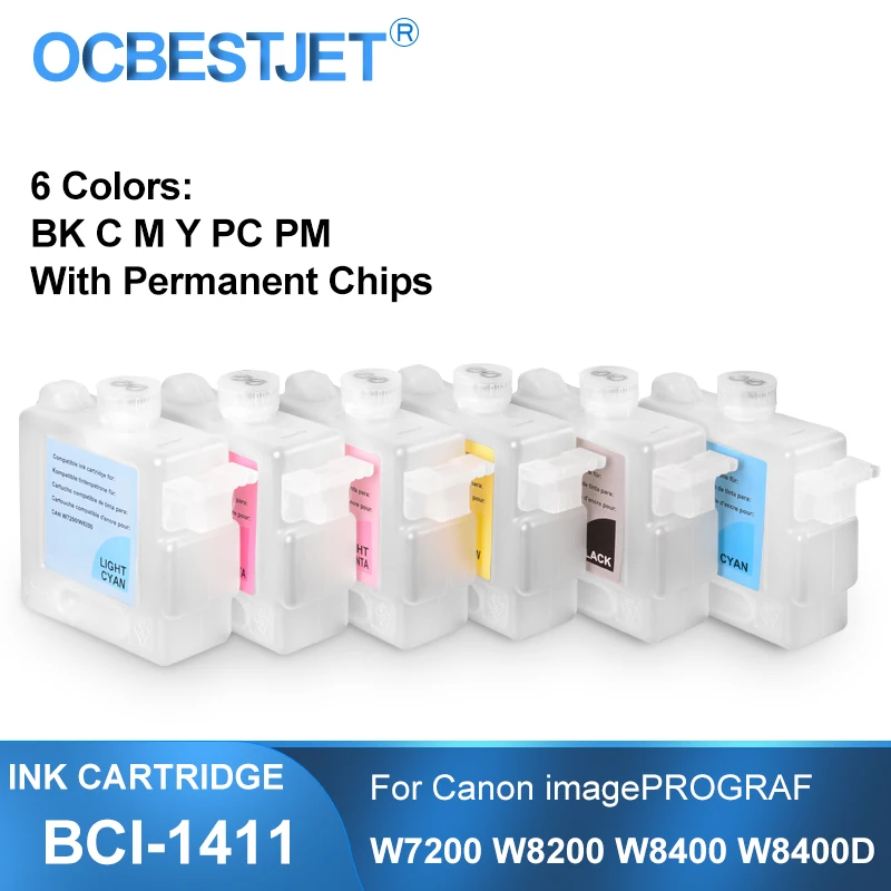 

BCI-1411 Refillable Ink Cartridge With Permanent Chip For Canon imagePROGRAF W7200 W8200 W8400 W8400D Printer 330ML 6Colors/Set