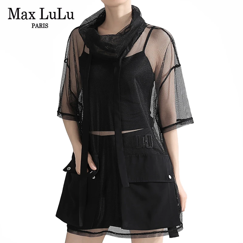 Max LuLu Новинка 2020 Модные женские сетчатые футболки в британском стиле готические