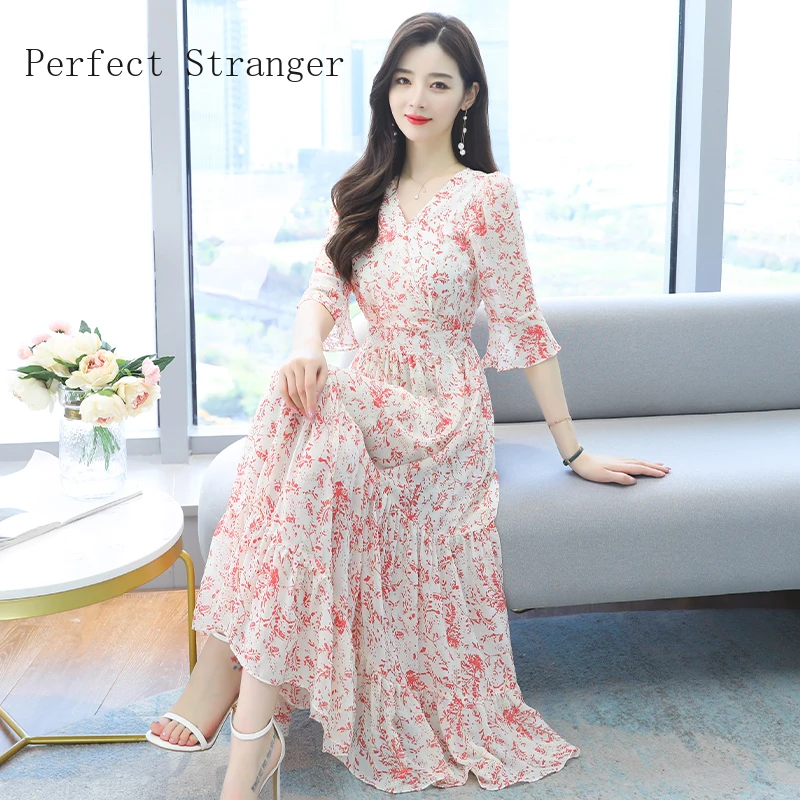 2021 Summer New Arrival Women Clothing Elegant V Collar Flower Printed Flare Sleeve Women Chiffon Long Dress
2021 Summer New Arrival Women Clothing Elegant V Collar Flower Printed Flare Sleeve Women Chiffon Long Dress