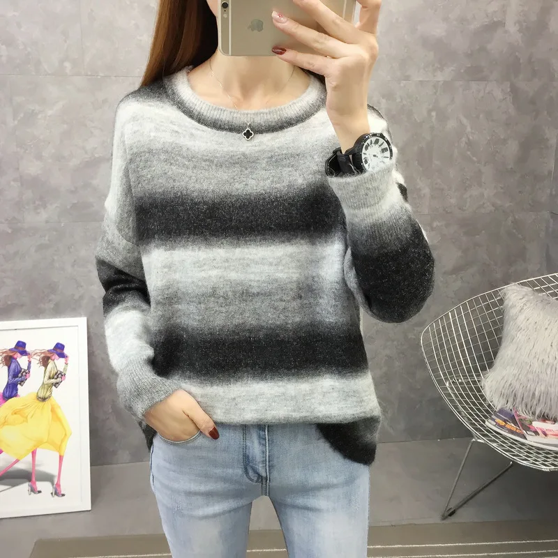 Fannic 2020 Winter Casual Striped Gradient Color Loose Knitted Round Neck Pullover Sweater Women
Fannic 2020 Winter Casual Striped Gradient Color Loose Knitted Round Neck Pullover Sweater Women