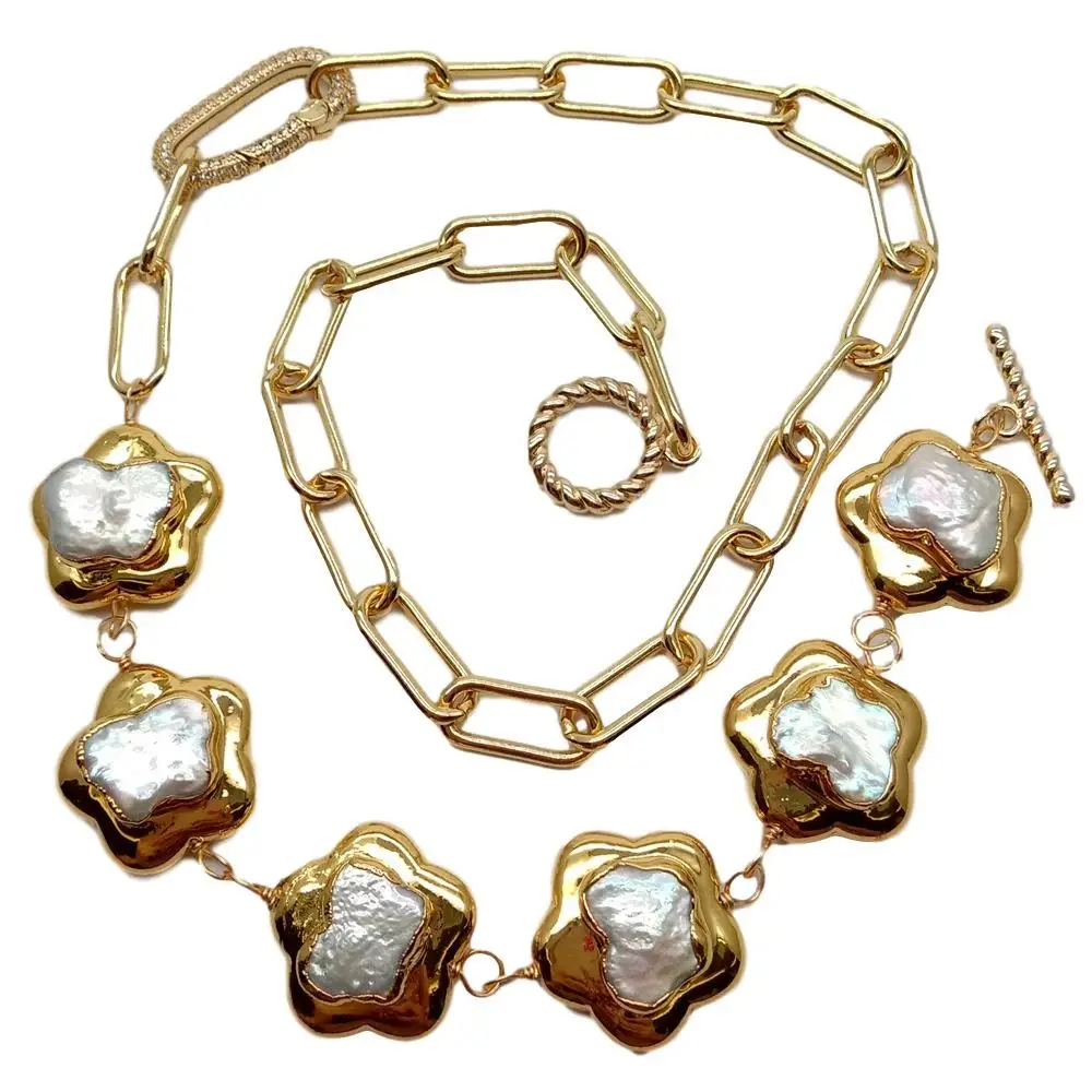 Y·YING punk natural Cultured White Keshi Flower Pearl gold color plated link Chain choker Necklace 20"
Y·YING punk natural Cultured White Keshi Flower Pearl gold color plated link Chain choker Necklace 20"