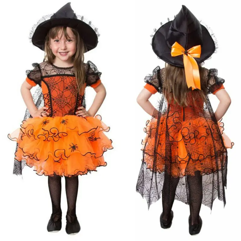 От 1 до 5 лет платье на Хэллоуин для маленьких девочек плащ паук ведьма нарядный