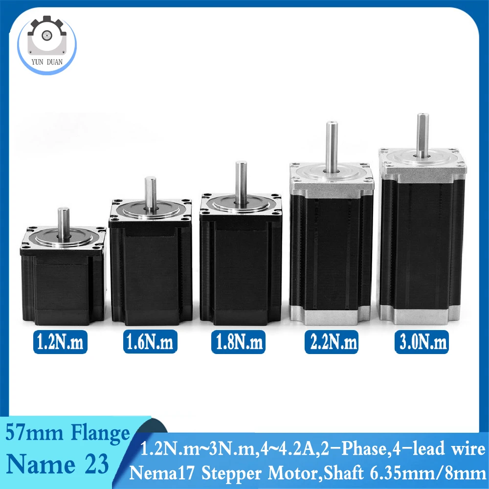 NEMA 23 Stepper motor 56~112mm 4~4.2A 1.2~3N.m D=8/6.35mm 172~428Oz-in CNC Engraving milling machine 3D printer Nema23 Stepper 
NEMA 23 Stepper motor 56~112mm 4~4.2A 1.2~3N.m D=8/6.35mm 172~428Oz-in CNC Engraving milling machine 3D printer Nema23 Stepper