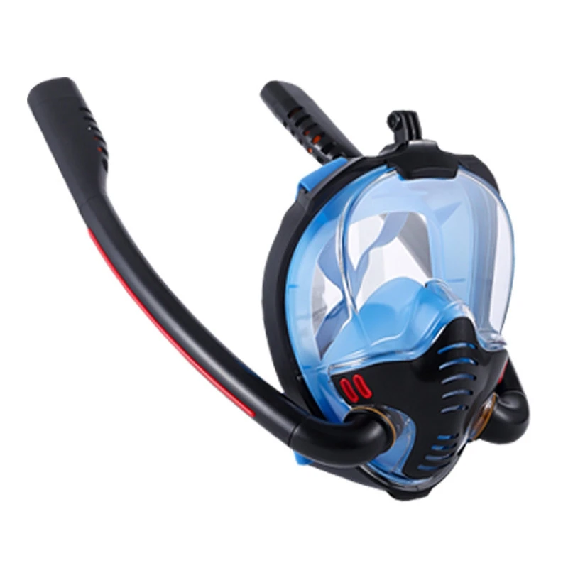 

Маска для подводного плавания на все лицо, двойной респиратор, противотуманные салфетки, панорамная маска для дайвинга с углом обзора 180 гра...