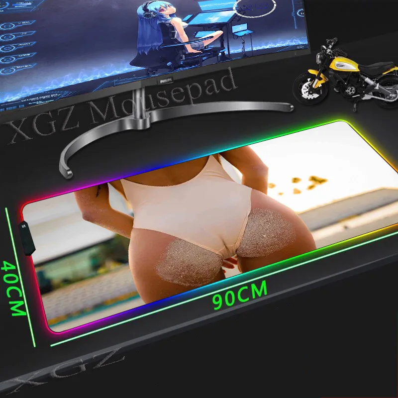 Большой игровой коврик для мыши XGZ RGB черный белый купальник с застежкой-краем